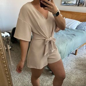 Beige Bow Romper